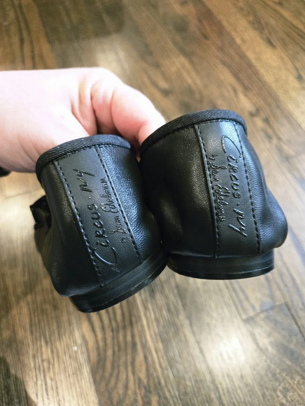 Circus NY x Sam Edelman Black Leather Bow Zuri Flats Adjustable Strap Size 9.5